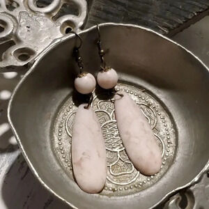 Rustic Bronze Metal Mottled Cream Lightweight Acrylic Handcrafted Earrings